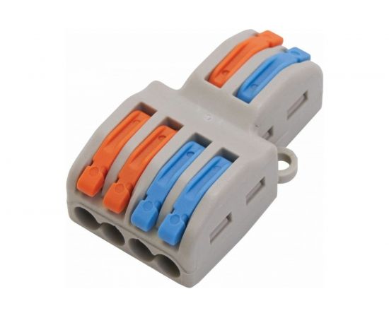 Строительно-монтажная клемма STEKKER 2-контактные группы 1 ввод, 3 вывода на полюс, LD222-424, 25шт, 39249 