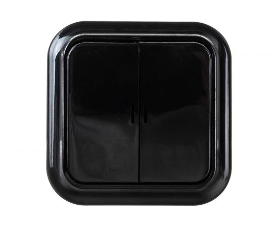 Выключатель Bylectrica 2-клавишная, открытая установка, 10А с подсветкой, серия ПРАЛЕСКА, А510-215 черный 