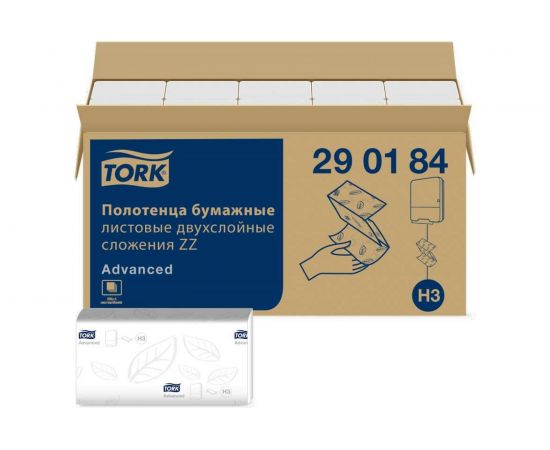 Бумажные полотенца TORK Advanced 2-слойные, белые, 200 шт, 23х23, ZZ 290184 126508 