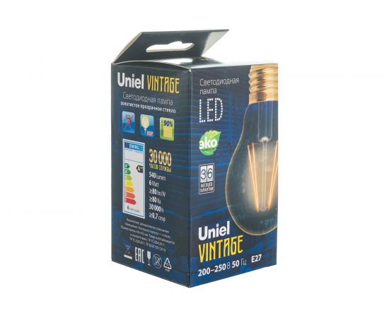 Светодиодная лампа Uniel GLV21GO Vintage. Форма A, золотистая колба LED-A60-6W/GOLDEN/E27 UL-00002355 – изображение 4