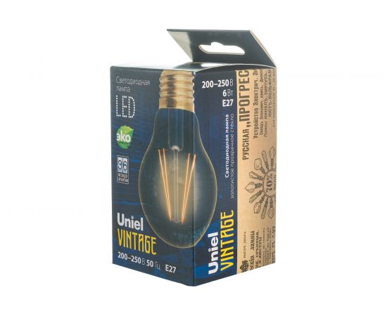 Светодиодная лампа Uniel GLV21GO Vintage. Форма A, золотистая колба LED-A60-6W/GOLDEN/E27 UL-00002355 – изображение 5