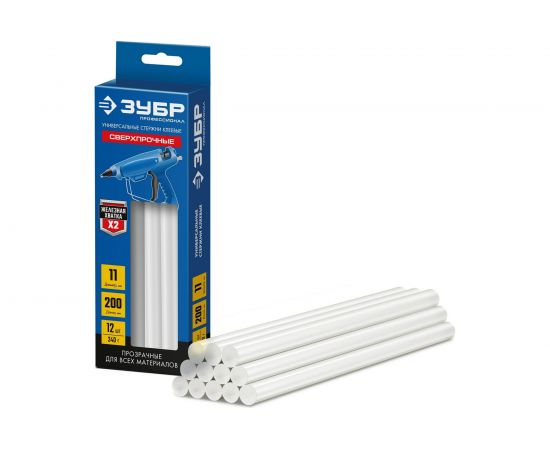 Прозрачные сверхпрочные клеевые стержни Профессионал ЗУБР 12 шт, 11x200 мм 06856-12 