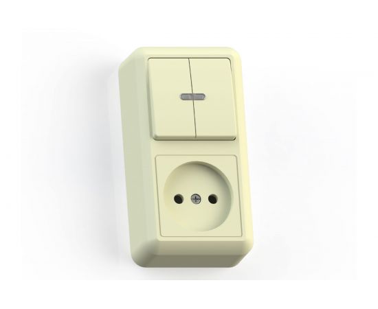 Комбинированный блок Кунцево-Электро ОПТИМА открытой установки, 2 клавиши, выключатель с подсветкой+розетка БКВР-431с/к 8085 