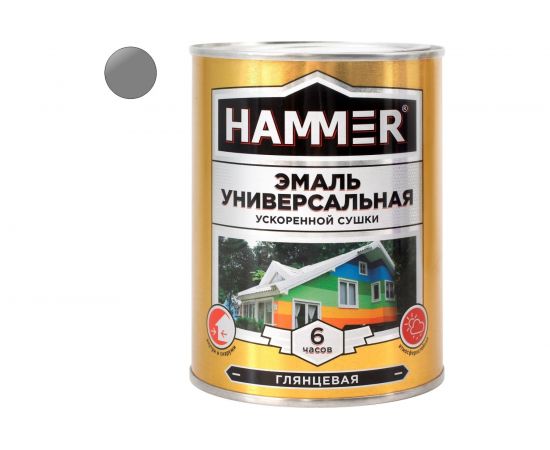 Универсальная эмаль ускоренной сушки HAMMER глянц. серая 0,9 кг ЭК000135032 – изображение 2