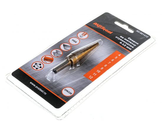 Сверло ступенчатое по металлу (4-12х48х68 мм; HSS) AV Steel AV-801412 – изображение 2