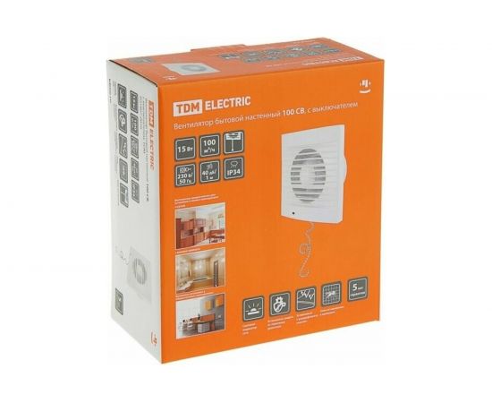 Бытовой настенный вентилятор TDM 100 СВ, с выключателем, SQ1807-0016 – изображение 2