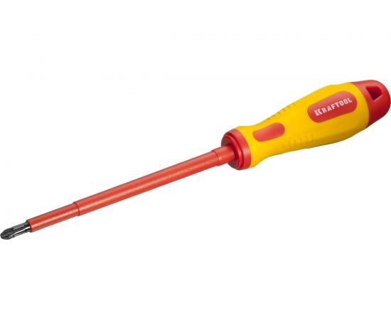 Отвертка KRAFTOOL высоковольтная, Cr-Mo-V стержень, двухкомп. маслобензостойкая рукоятка, PH №3, 150мм 250084-3-150 