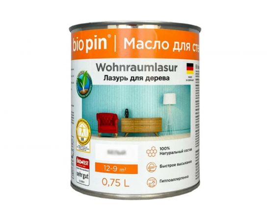 Лазурь для стен BIO PIN 2151 Wohnraumlasur СВЕТЛО-БИРЮЗОВЫЙ 0.75 л 21511H202 