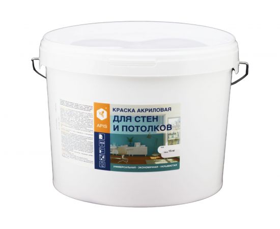 Акриловая краска для стен и потолков APIS белая ведро 15 кг 4665296515094 