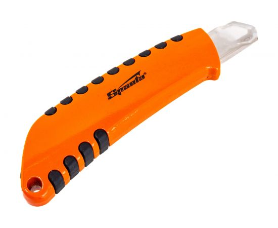 Нож, 18 мм выдвижное лезвие металлическая направляющая, двухкомпонентный корпус Sparta 78982 – изображение 2