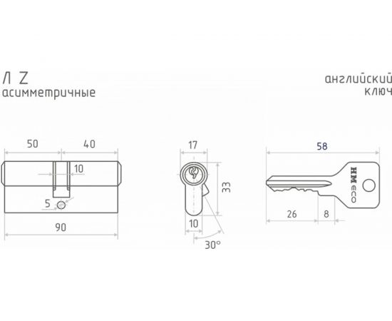 Цилиндровый механизм НОРА-М ЕСО Z Л-90 50-40 хром 15423 – изображение 3