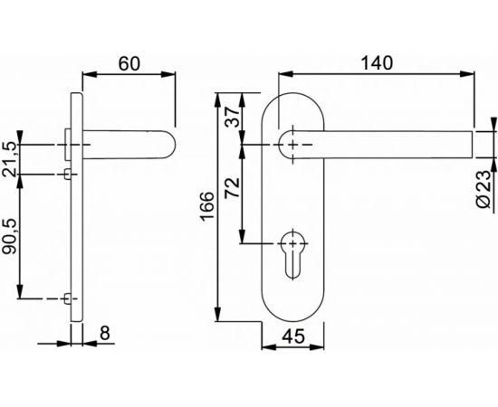 Гарнитур DOORLOCK DL 040KP/F PZ72 L-form Rt нерж. сталь, на короткой накладке 73304 – изображение 6