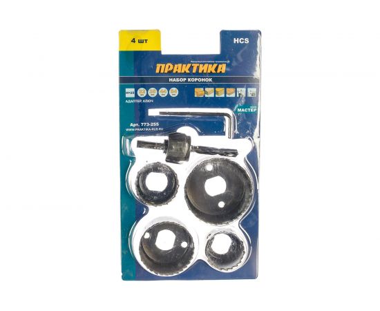 Набор HCS коронок (4 шт; 32, 35, 44, 54мм + адаптер) ПРАКТИКА 773-255 