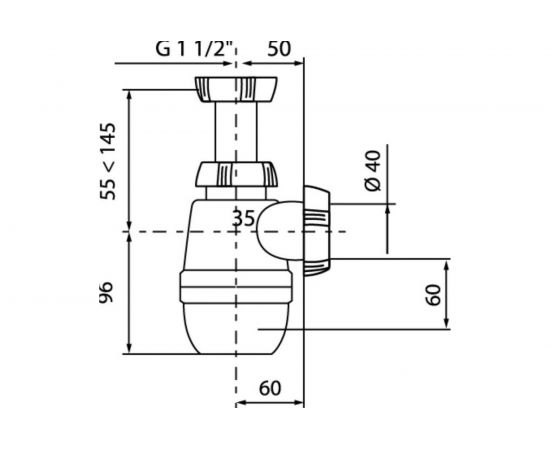 Сифон WIRQUIN МИНОР без выпуска, 1 1/2х40 мм 30718023 – изображение 2