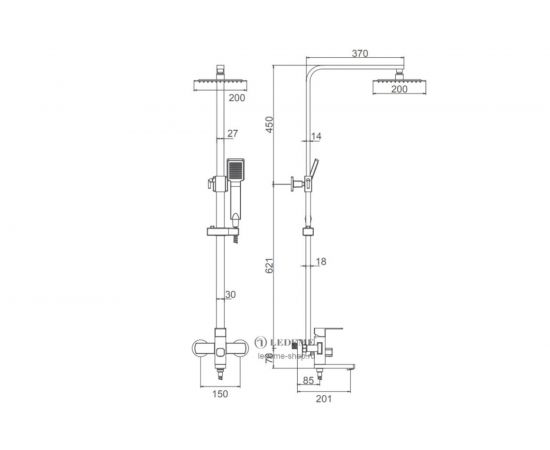 Смеситель для ванны LEDEME 35 мм, с тропическим душем, черный, нержавейка L72433B 89589 – изображение 2
