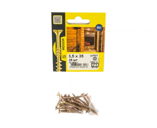 Конструкционный шуруп ЕВРОПАРТНЕР для дерева с фрезой потай ж/п Torx 15, 3.5х35 25шт T2 0639 1 – изображение 2