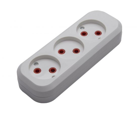 Разборная переносная розетка STEKKER 3 гнезда без заземления 250В 10A IP20 белая, PST10-300-20 39008 