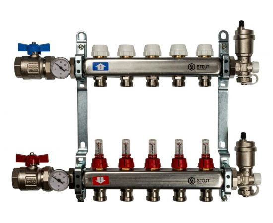 Коллектор STOUT нержавеющая сталь, в сборе, с расходомерами SMS 0907 000005 RG008P0RN7HR5L 