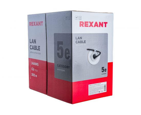 Кабель REXANT витая пара, FTP, 2PR, 24AWG, CAT5e, наружный, OUTDOOR, бухта 305 м 01-0124 