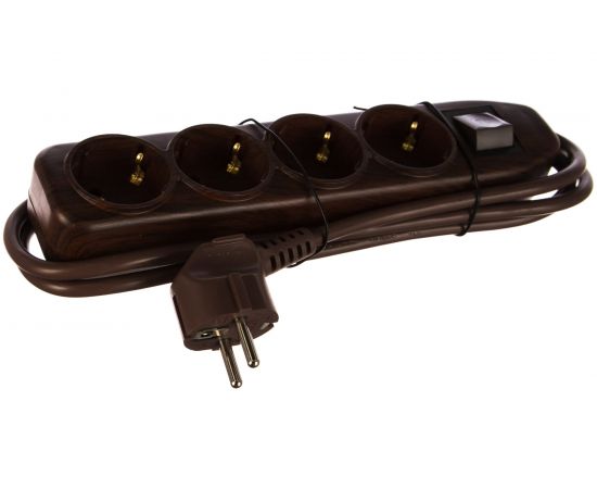 Сетевой удлинитель с выключателем, с заземлением и с защитой от детей, темное дерево Electraline 62062 