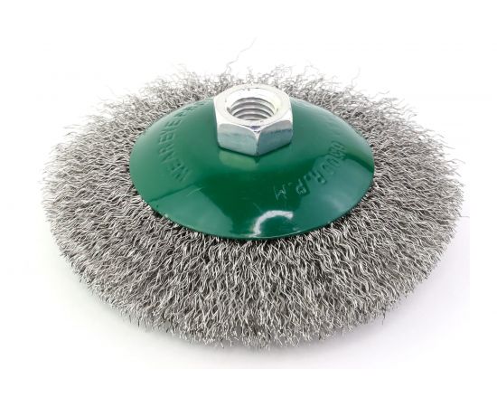 Щетка коническая 9-169 125 мм, M14, ворс гофрированная нержавеющая сталь 0.30 мм для УШМ ОСБОРН FW-KSS4 – изображение 2
