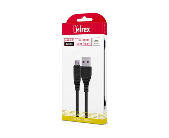 Кабель Mirex, USB 2.0 AM-microBM 1,2 метра, 3A, чёрный, в коробке 13700-007M3BK – изображение 2
