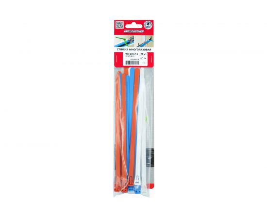 Многоразовая стяжка ЕВРОПАРТНЕР PRM белый, голубой, оранжевый 7,5х200 15 шт. S19 0043 9 – изображение 7