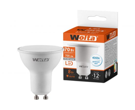 Лампа LED Wolta 4000K, 25SPAR16-230-8GU10 