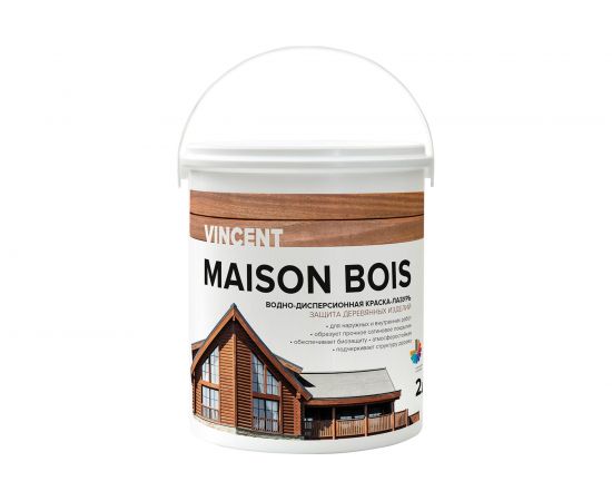 Водно-дисперсионная краска-лазурь VINCENT MAISON BOIS для защиты деревянных изделий, баз А 2л 105-038 