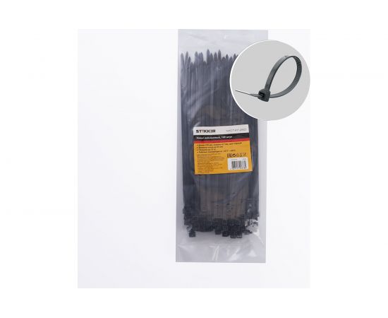 Хомут STEKKER NYCT47-250 нейлоновый 4.7x250 мм, 65 мм, нагрузка 22 кг, черный, 100 шт в упак 32786 