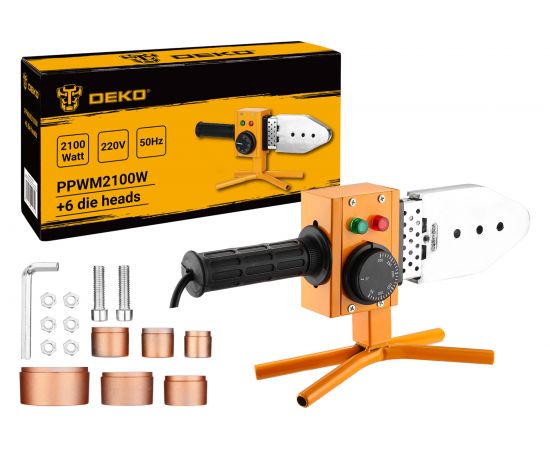 Аппарат для сварки полипропиленовых труб DEKO в металлическом кейсе, 6 насадок (20-63 мм) PPWM2100W 063-4249 