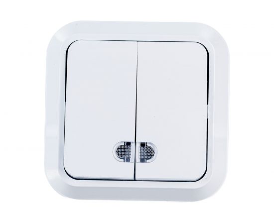 Двухклавишный накладной выключатель с подсветкой, белый, Makel 45123 