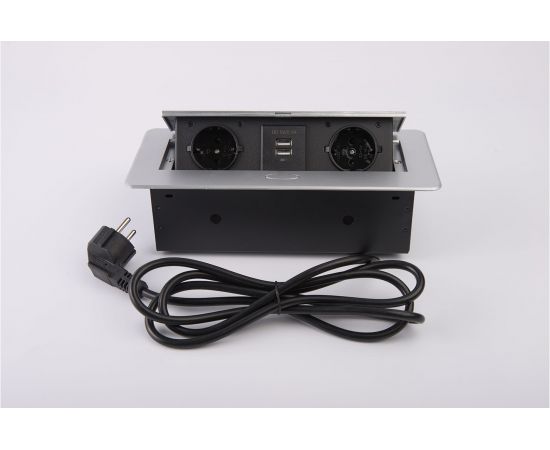 Выдвижной встраиваемый блок розеток Inrior на 2 EURO розетки 2 USB-A, TORO-22-80 