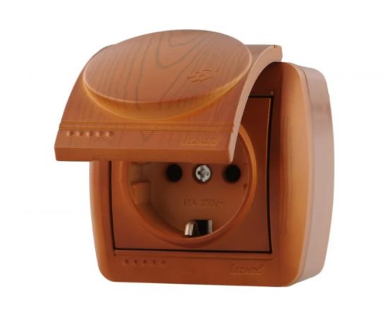 Розетка с крышкой Lezard NATA с заземлением, керамика, сосна 710-0800-123 