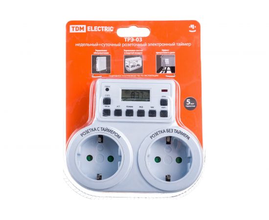 Розеточный таймер TDM ТРЭ-03-1мин/7дн-10on/off-2х8А-2р недельный, 2 розетки SQ1506-0006 – изображение 2