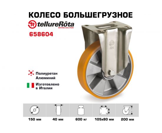 Колесо со стационарной опорой (150 мм; 600 кг) Tellure rota 658604 – изображение 2