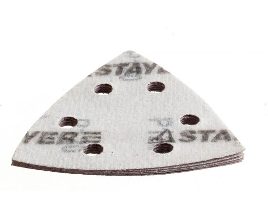Треугольник шлифовальный универсальный на велкро основе 6 отверстий Р120 93x93x93 мм 5 шт. STAYER 35460-120 – изображение 2