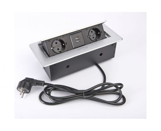 Выдвижной встраиваемый блок розеток Inrior на 2 EURO розетки 2 USB-A, TORO-22-80 – изображение 2