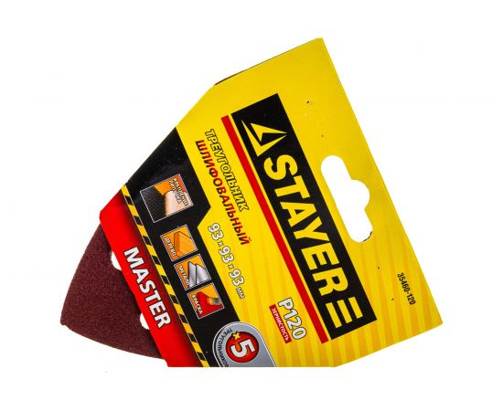 Треугольник шлифовальный универсальный на велкро основе 6 отверстий Р120 93x93x93 мм 5 шт. STAYER 35460-120 – изображение 3