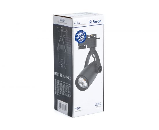 Трековый светильник на шинопровод FERON GU10, однофазный AL162, 50W, 230V, черный 41596 – изображение 6