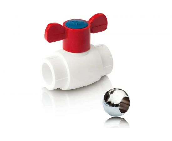Шаровый кран Blue Ocean (шар - латунный), полипропиленовый для ГВС бабочка - 20 PPRF/BV/PPR/HW-1B(W)-20 