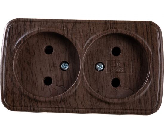 2-местная розетка EKF ОП Минск 10А без заземления, тёмное дерево SQEGR10-102-40 
