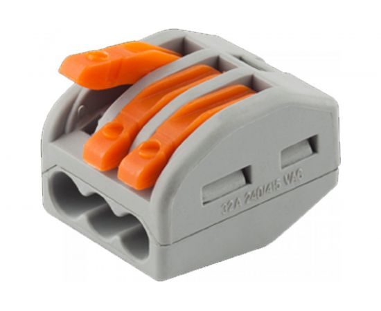 Соединительная клемма СВЕТОЗАР разъемная, 3-х проводная, 400В, 32А, 0,5-2,5мм2/0,5-4мм2, 2 штуки 49190-3 