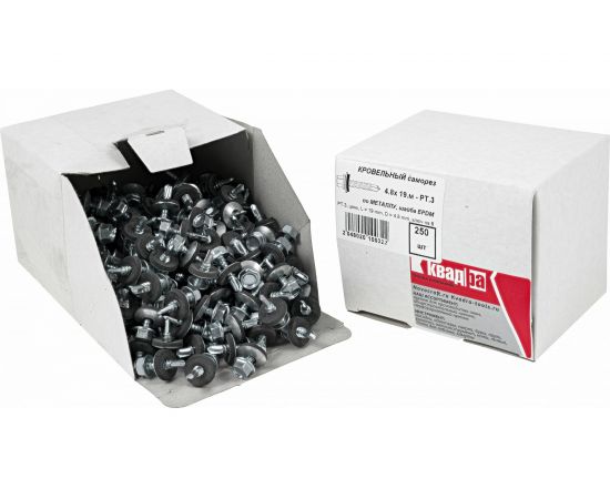 Кровельный саморез КВАДРА 4.8x19, цинк, сверло PT. 3, шайба EPDM, кор. 250 шт. 480201003250 