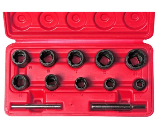Набор головок для поврежденных болтов и гаек 8-21 мм, 12 предметов JTC 1321 – изображение 2