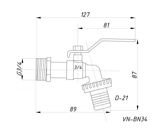 Шаровой кран со штуцером RM 3/4 водоразборный, ручка VN-BY34 – изображение 2