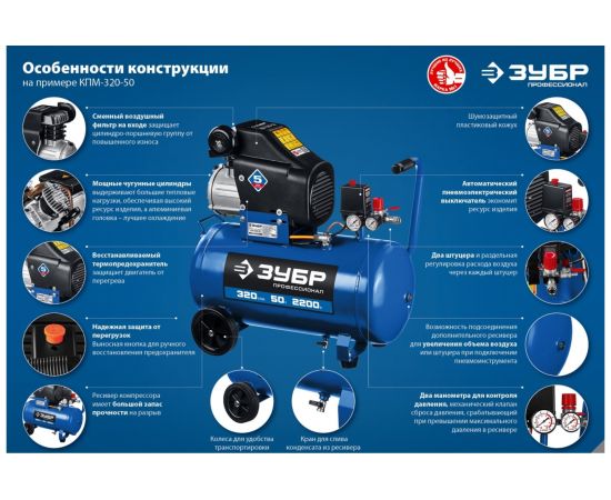Воздушный компрессор 320 л/мин ЗУБР Профессионал КПМ-320-50 – изображение 9