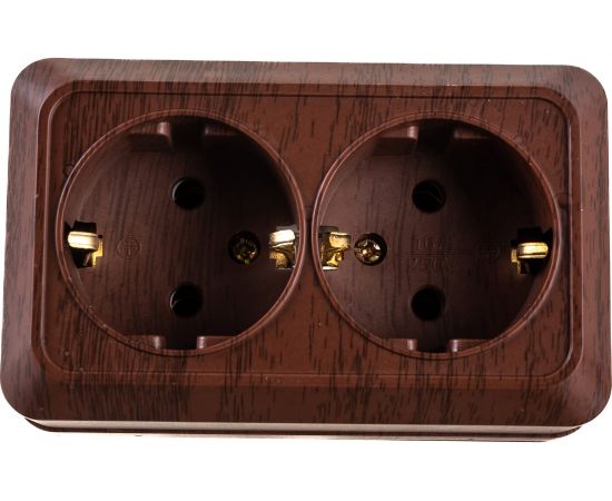 Розетка Intro Quadro с заземлением двойная 2x2P+E Schuko, 16А-250В, IP20, открытая установка, венге, Б0053805 