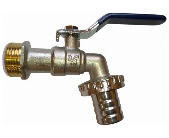 Шаровой кран со штуцером RM 3/4 водоразборный, никелированный ручка VN-BN34 