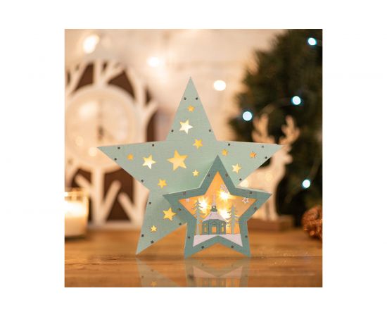Деревянная фигура с подсветкой NEON-NIGHT Домик Звездочета бирюзовая 26х7х25см 504-019 